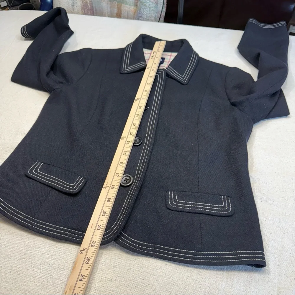 GAP Jacket Black Wool Blend Collared White Stitch Trim Pockets Lined Size Med - Picture 11 of 16